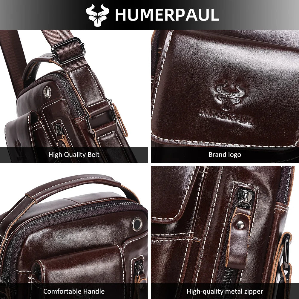 HUMERPAUL Herren Leder Messenger Bag – Vintage Crossbody Umhängetasche mit Mehreren Fächern für Business & Alltag
