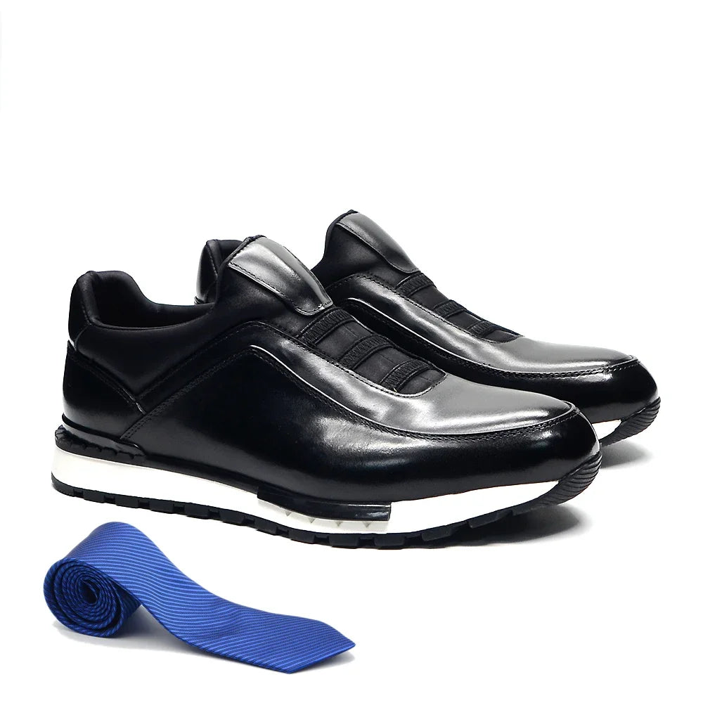 XEBOS Herren Ledersneaker – Klassische Slip-On Casual Schuhe aus echtem Rindsleder, handgefertigt, modisch & komfortabel