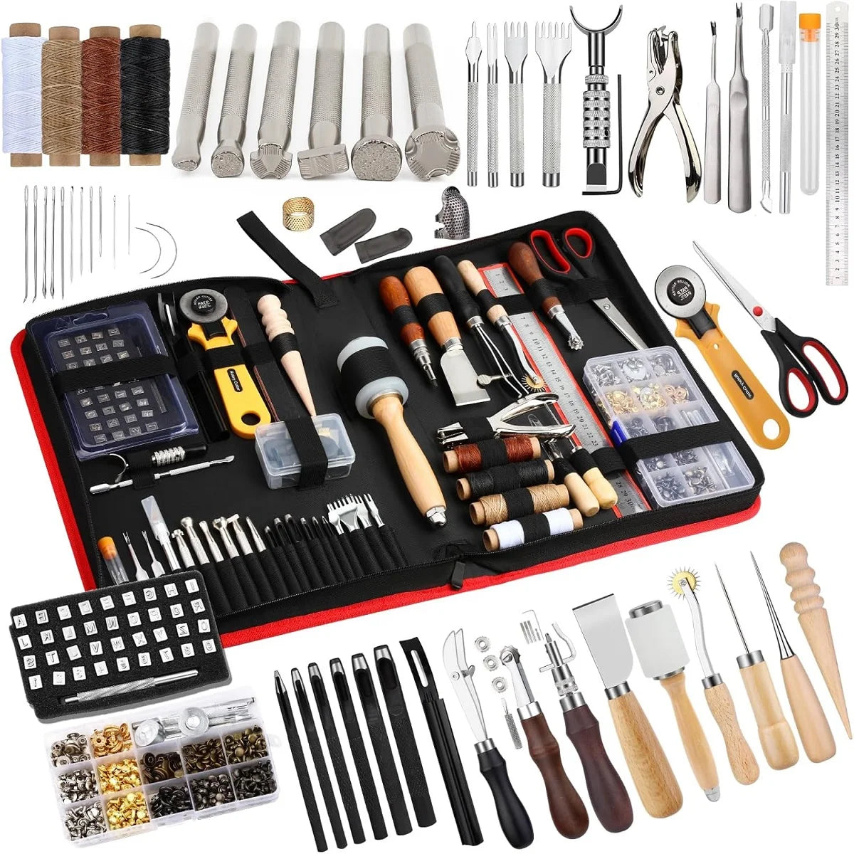 48-teiliges Leder Nähset Heavy Duty – Profi Lederwerkzeug & Polsternäh-Set für Autositze, Teppiche & Reparaturen