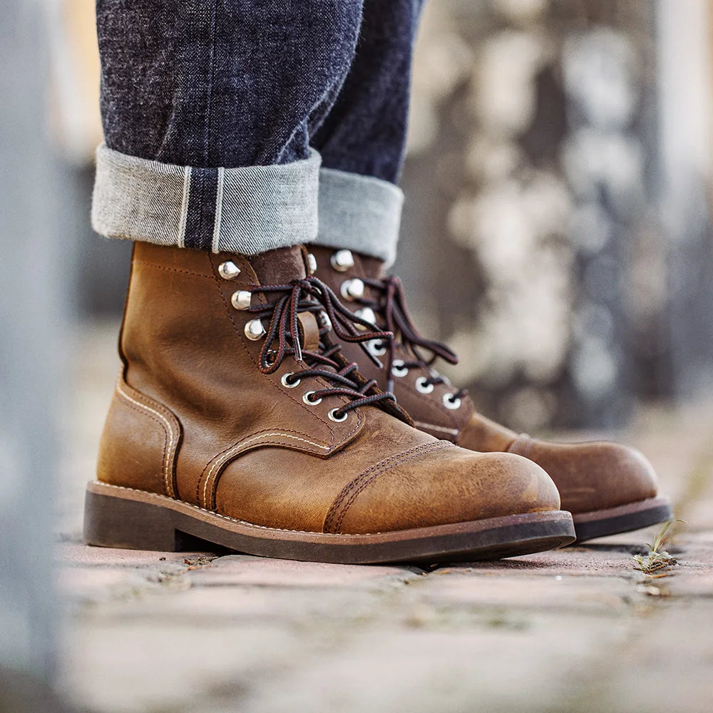 MADEN Hommes Vintage 8111 Bottines – Erstklassige Rindsleder Paratrooper Motorradstiefel für Herbst &amp; Winter 