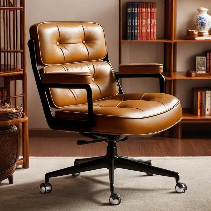 Retro Leder Computerstuhl mit Drehfunktion &amp; Höhenverstellung – Komfortabler Home-Office- &amp; Arbeitsstuhl für Studium, Büro &amp; Zuhause