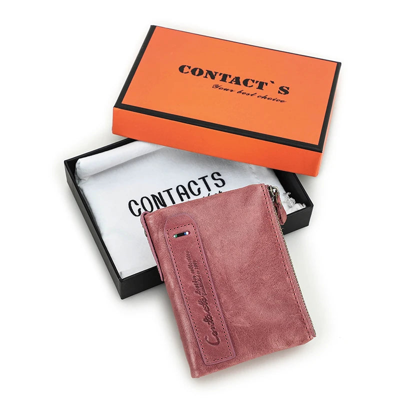 CONTACT’S Damen Geldbörse aus echtem Leder – Kompakte Bifold Wallet mit Kartenfächern, Münzfach & Reißverschluss