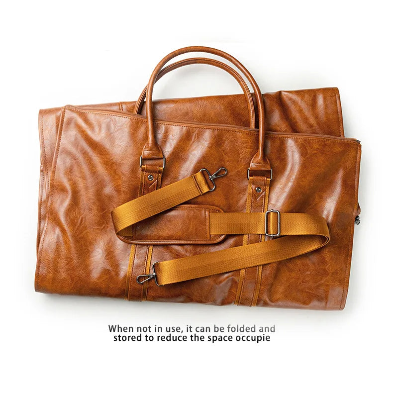 2-in-1 Leder Kleidersack Reisetasche für Herren – Wasserdichte Business & Weekend Travel Bag mit Großem Stauraum (Handgepäck)