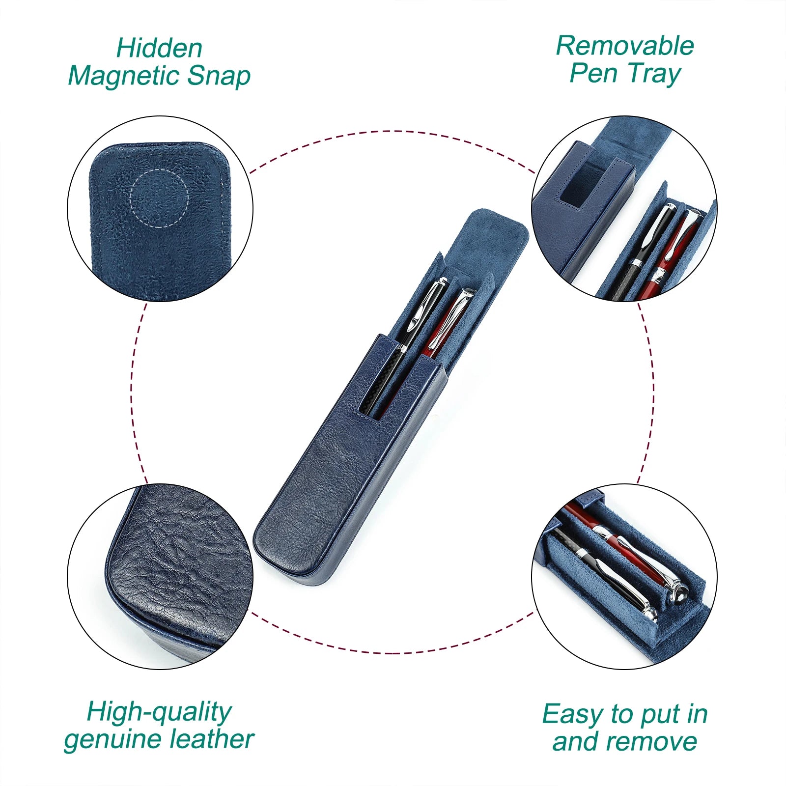 Echtes Leder Füllfederhalter-Etui mit 2 Fächern – Elegante estuche para bolígrafos para viajes, oficinas y escuelas