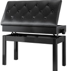 Höhenverstellbare Klavierbank mit Stauraum – Robuste Piano Bench mit Lederkissen aus Massivholz, schwarz, für Einzel- & Doppelsitz