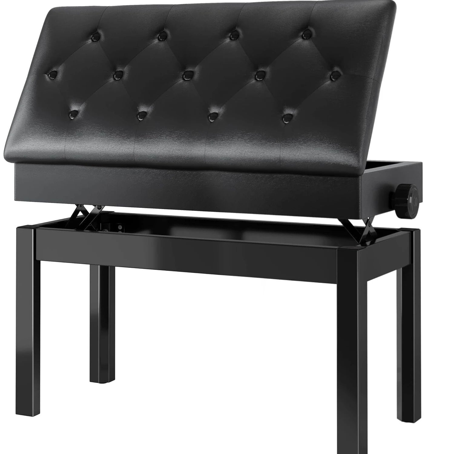 Höhenverstellbare Klavierbank mit Stauraum – Robuste Piano Bench mit Lederkissen aus Massivholz, schwarz, für Einzel- & Doppelsitz