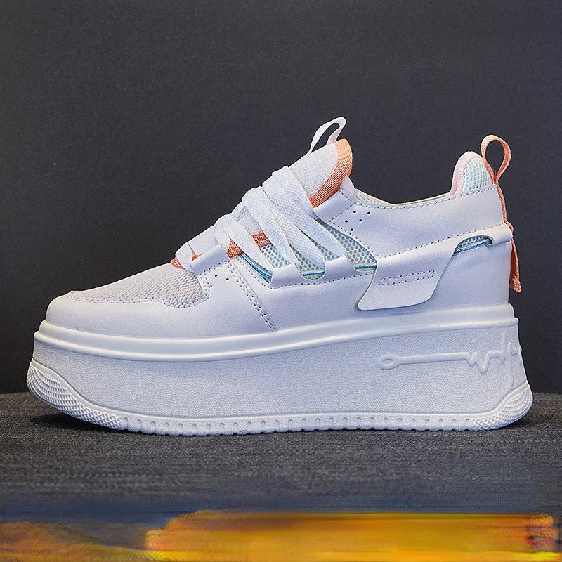 Damen Leder Plateau Sneaker mit verstecktem Absatz – Zapatillas con cuña de 9 cm aus echtem Leder für Herbst &amp; Winter 