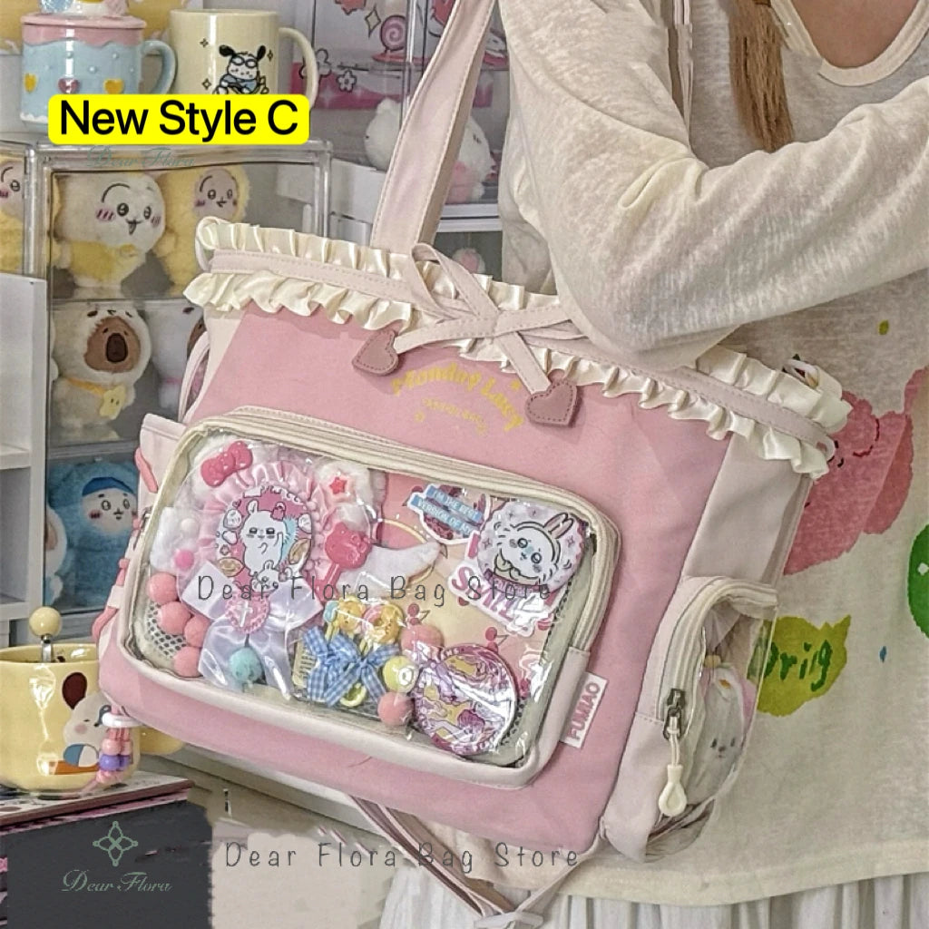Y2K Ita Bag Damen – Sac fourre-tout transparent et bandoulière au style japonais Lolita, grand sac fourre-tout DIY Display 