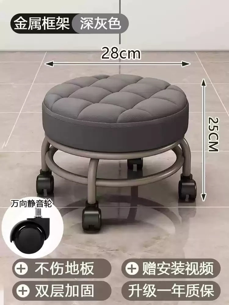 Niedriger Rollhocker aus Metall mit leisen Universalrollen – Beweglicher Schuhwechselstuhl für Haushalt & Wohnzimmer