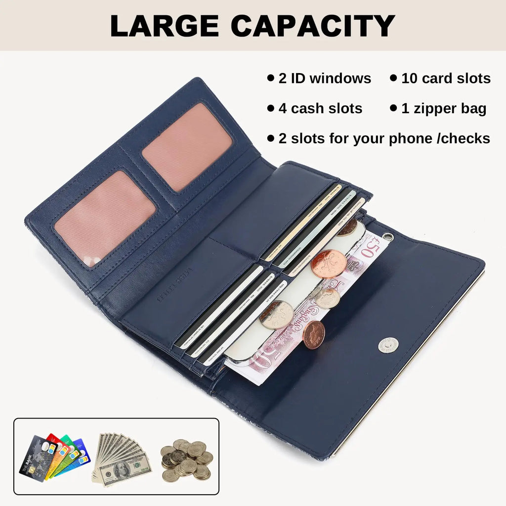 Miss Lulu Damen Geldbörse – Bunte Langbörse aus PU-Leder mit großem Fassungsvermögen und Kartenfächern