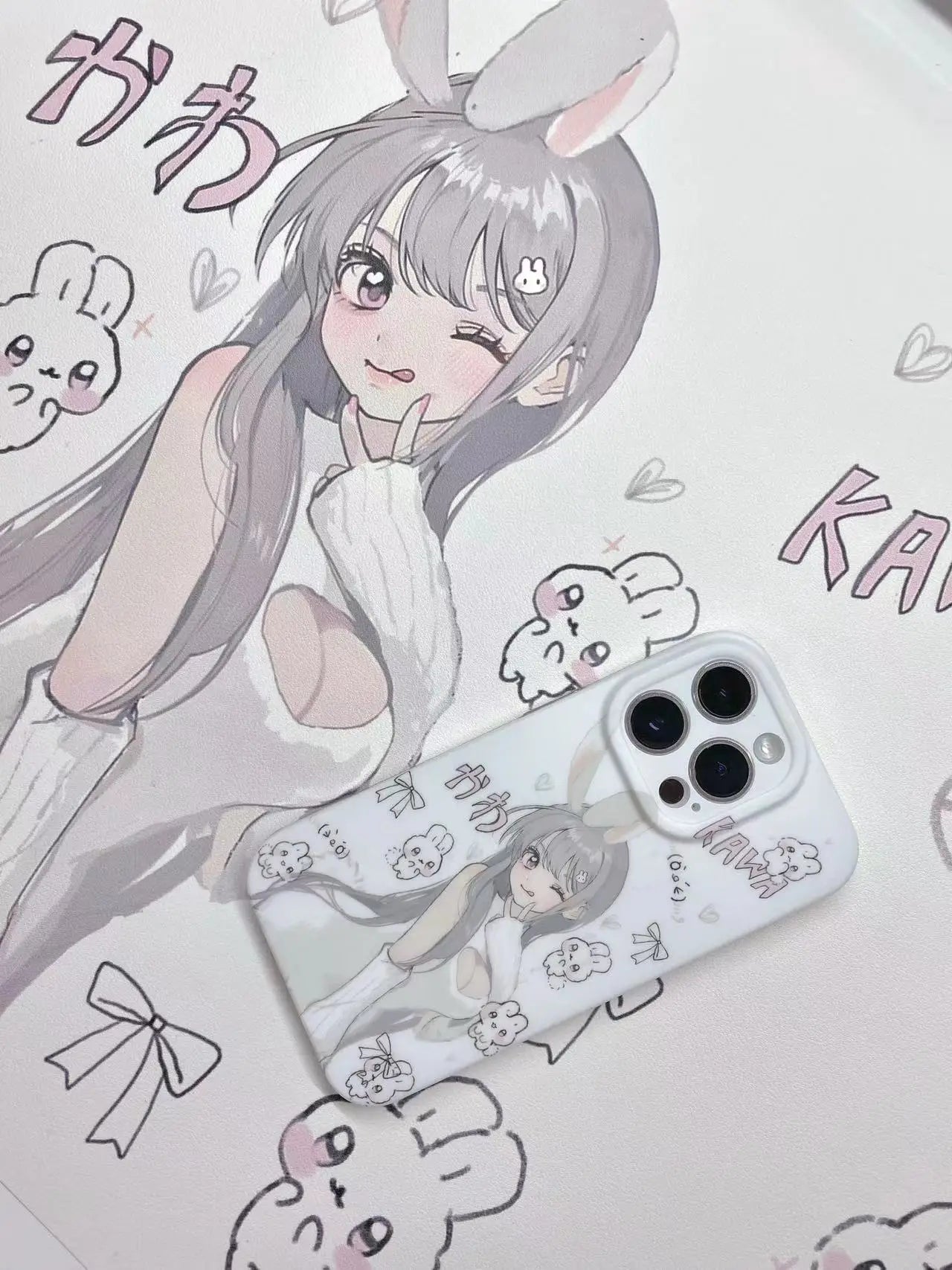 Girl Bunny PU Leder Schreibtischunterlage – Rutschfeste, Wasserdichte Desk Mat mit Kawaii Design für Büro, Homeoffice & Gaming