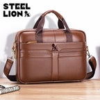 STEEL LION Herren Leder-Aktentasche – Große Business- und Laptop-Tasche aus Cowhide, Hand- und Schultertragbar