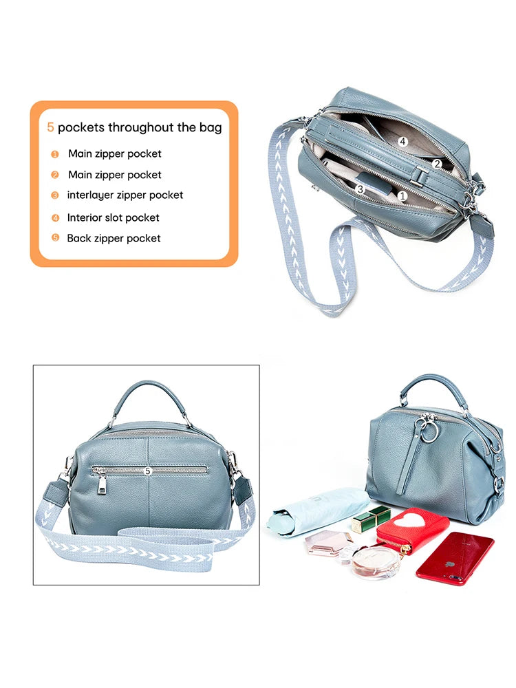 ZENCY Elegante Damen Handtasche aus echtem Leder – Geräumige Schulter- & Crossbody Tote Bag mit zwei Riemen, stilvolles Design für Alltag & Business