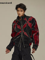 Herren PU-Lederjacke mit Krokodil-Prägung – Kurz geschnittene Designer Jacke im Colorblock Look, Luxury High Street Style für Frühling &amp; Herbst