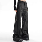 Pantalon en cuir PU pour homme, style déstructuré en trois dimensions, coupe droite, tendance streetwear, style campus, vêtements décontractés pour hommes 