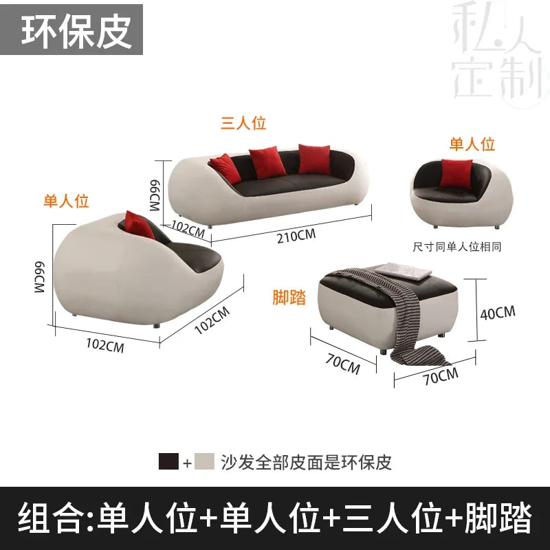 Nordisches Designer Leder-Sofa mit Schlaffunktion – Luxus Lounge Sofa im modernen Stil, geschwungene Relax-Couch aus Rindsleder für Wohnzimmer