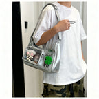 Y2K Harajuku Damen Schultertasche – Transparent Ita Bag im koreanisch-japanischen Preppy-Stil mit Schleife, Sac à main bandoulière