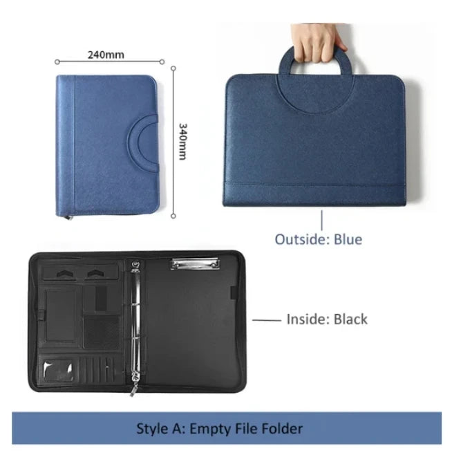 A4 PU-Leder Business Dokumententasche mit Reißverschluss & Taschenrechner – Konferenzmappe mit Griff | Tragbare Aktenmappe & Tablet-Organizer fürs Büro