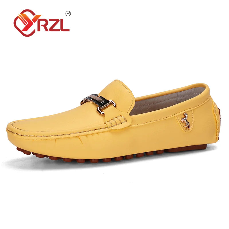 YRZL Herren Loafer Weiß – Handgefertigte Slip-On Mokassins aus PU-Leder, Zapatos de conducción cómodos para Alltag &amp; Freizeit 
