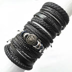 10er Set Lederarmbänder Unisex – Handgefertigte schwarze Wickelarmbänder im Casual & Sporty Style, größenverstellbar