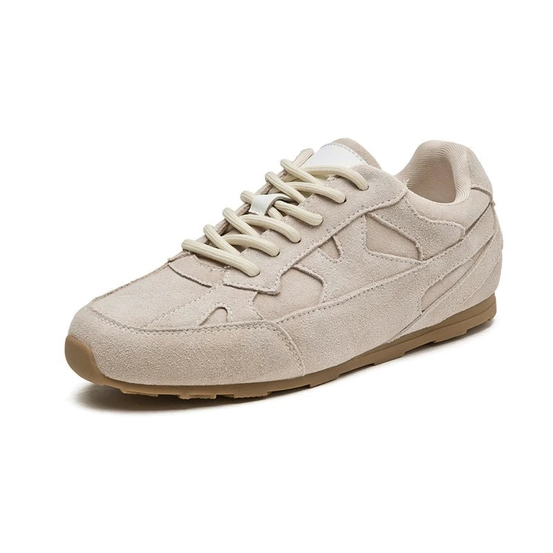 Damen Echtleder Sneaker 2025 – Retro Casual Schuhe aus Rindsveloursleder | Flache Freizeit-Sneaker in großen Größen
