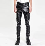 Herren Stretch PU Lederhose im Biker-Stil – Modische Pencil Pants in Gold, Rot, Blau, Schwarz, Weiß & Silber (Gr. 28–40)