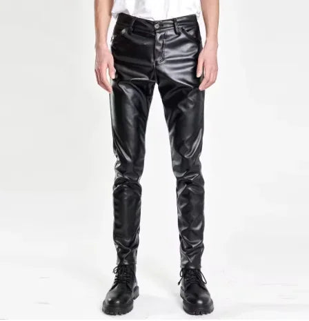 Herren Stretch PU Lederhose im Biker-Stil – Modische Pencil Pants in Gold, Rot, Blau, Schwarz, Weiß & Silber (Gr. 28–40)