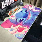 Tapis de souris en cuir HD Kawaii Anime Stitch – Grand tapis de souris de jeu avec protection anti-français, protection de l'environnement et protection manuelle en cuir PU