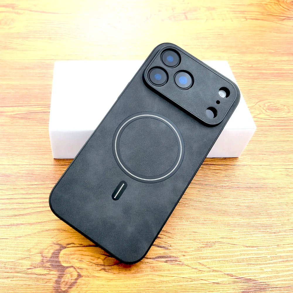 Lujosa funda retro de piel sintética con MagSafe para iPhone 11-17 Air y Pro Max, funda completa con carga inalámbrica