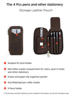 Handgefertigtes Leder Stifteetui mit 4 Fächern – Vintage Crazy Horse Pen Case mit Reißverschluss für Füllfederhalter & Büro