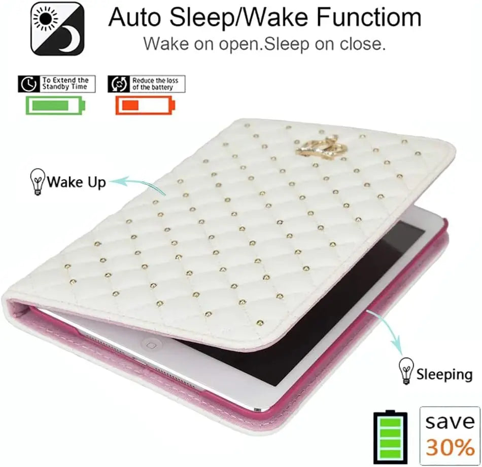 Luxury Crown PU Leder Case für iPad 9.7, 10.2 & 10.9 Zoll – Elegante Tablet Schutzhülle mit Bling Krone, Standfunktion & Wake-Sleep
