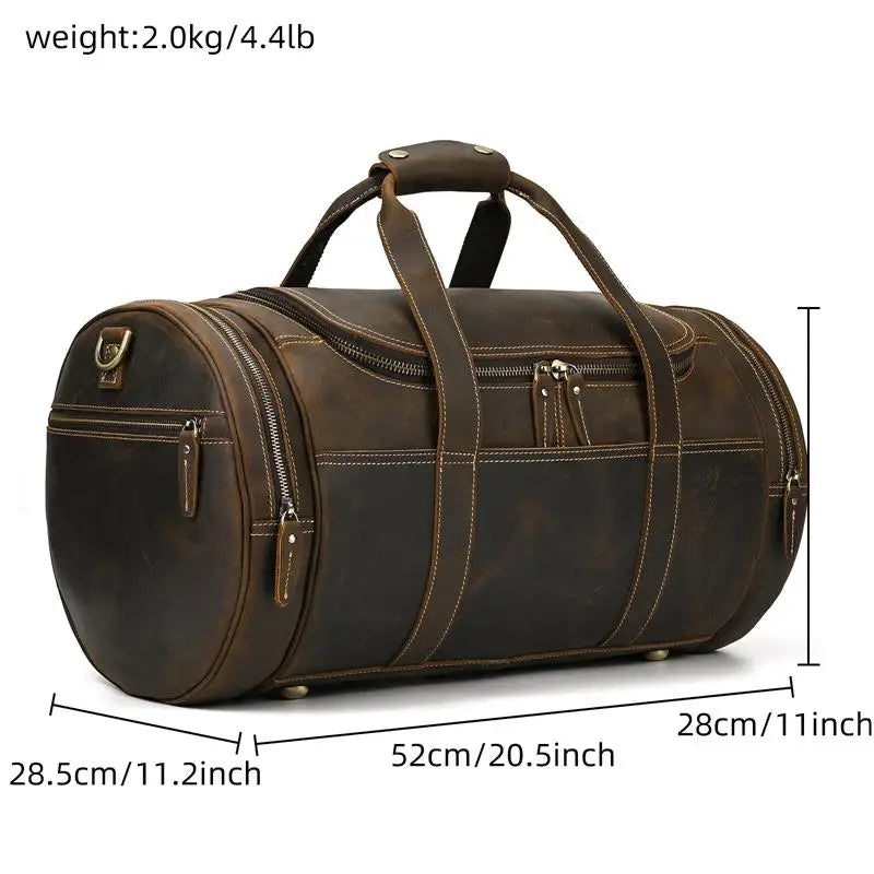QINGWU Grand sac de voyage en cuir pour hommes – Vintage Weekender au véritable Crazy Horse Rindsleder avec Schuhfach 