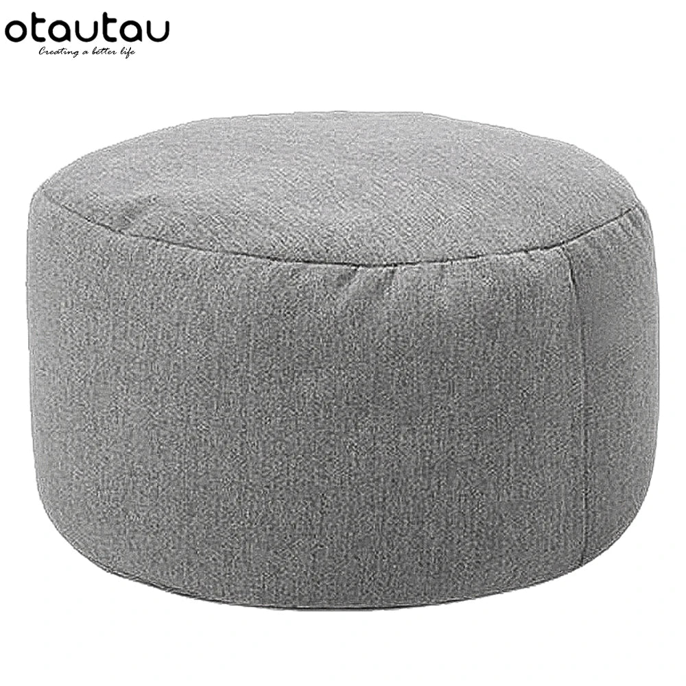 OTAUTAU Runder Sitzpouf aus Baumwoll-Leinen (30 cm) – Puf otomano con relleno, minimalista y tatami Bodensitz 