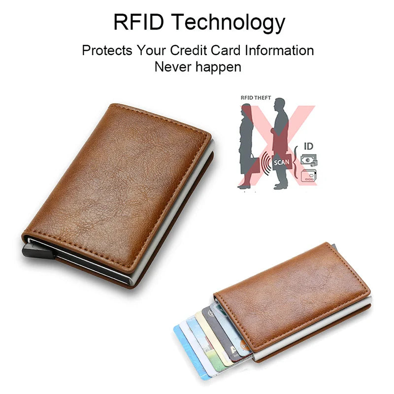 RFID Aluminium Kartenhalter für Herren – Slim Smart Wallet aus Carbonfaser & Kunstleder | Business Kreditkartenetui mit Diebstahlschutz