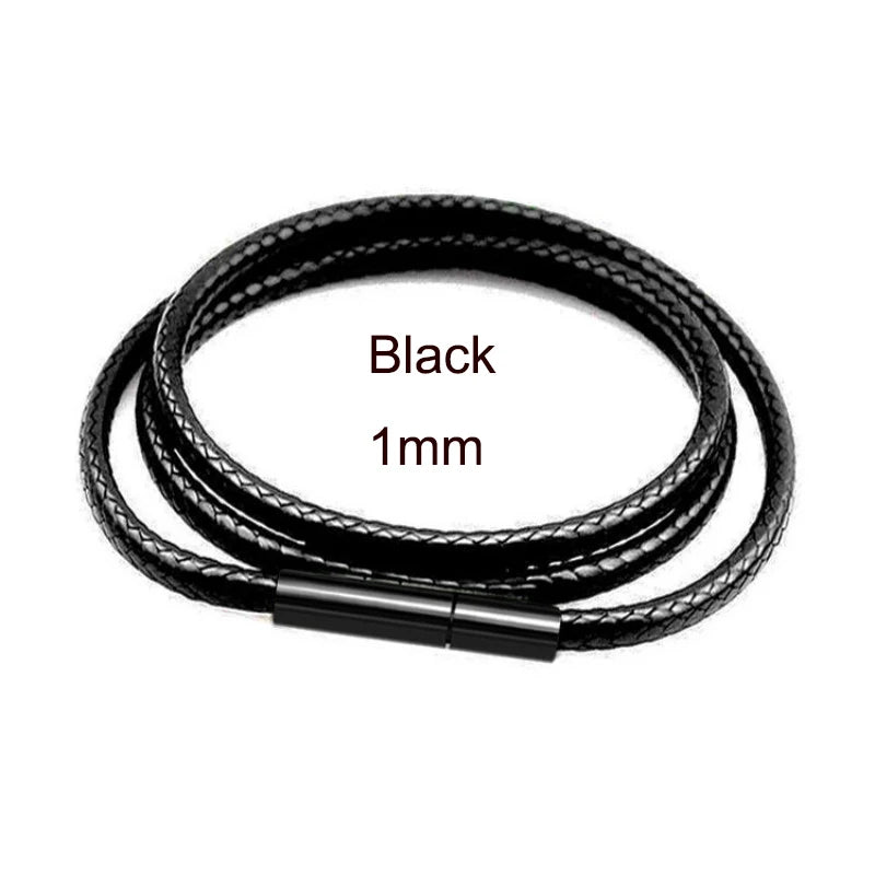 Schwarze Leder Halskette mit Kette – Handgeflochtene DIY Kordel für Damen & Herren, lange Lederkette 40–70 cm
