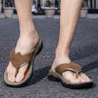 SENLONGBAO Sandales d'été pour Hommes - Tongs en Cuir Atmungsaktive, Pantoufles Confortables pour Plage et extérieur 