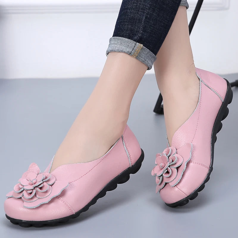 HAJINK Damen Flats – Slip-On Mokassins aus echtem Leder, elegante Ballerinas, Plus Size 35-47, bequeme Alltags- & Freizeitschuhe