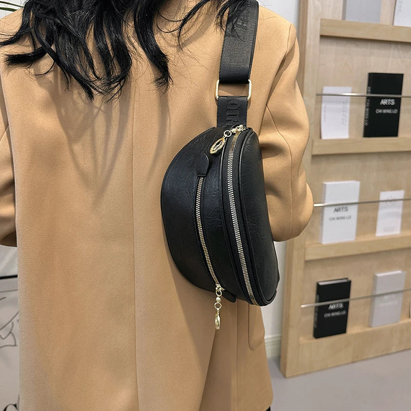 Sacoche en cuir PU pour femme – Sac banane, sac à bandoulière et sac de poitrine avec sac à main, pochette de protection 