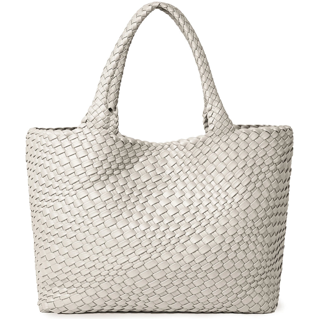 Woven Tote Bag für Damen – Veganes Leder, Große Schultertasche & Strandtasche, Vielseitige Reise- und Alltagstasche