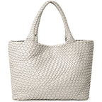 Woven Tote Bag für Damen – Veganes Leder, Große Schultertasche & Strandtasche, Vielseitige Reise- und Alltagstasche