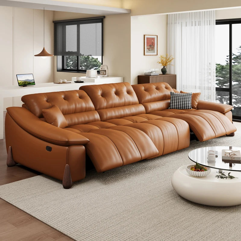 Elektrisches italienisches Multifunktions-Ledersofa – Minimalistisches Designer Schlafsofa aus Rindsleder, hochwertiges Relax-Sofa für Wohnzimmer