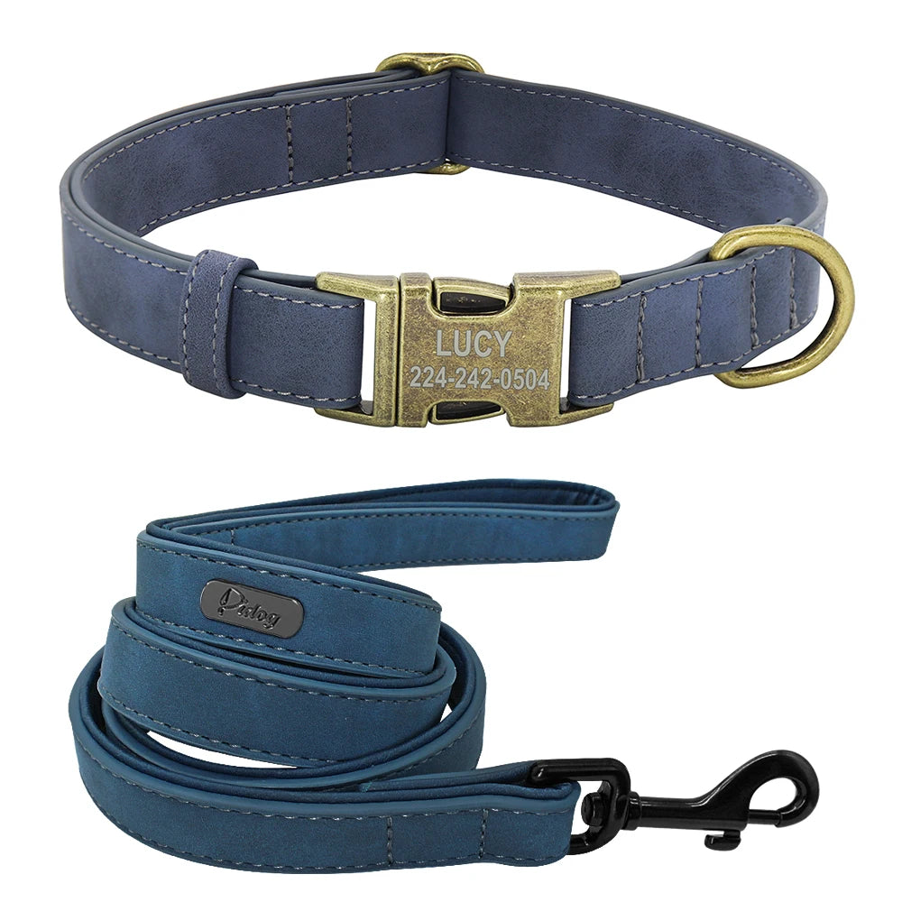 Personalisiertes Leder Hundehalsband & Leine Set – Gepolstert, mit Metallverschluss für kleine & mittelgroße Hunde