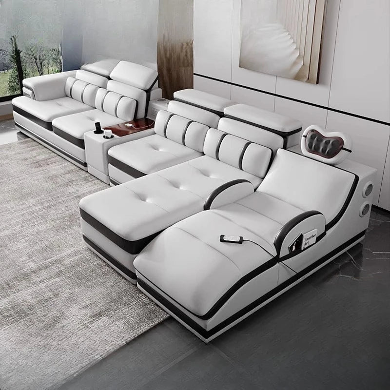 Minimalistisches Luxus Leder Ecksofa mit Massagefunktion – Modernes Designer Sofa im L-Format für stilvolle Wohnzimmer