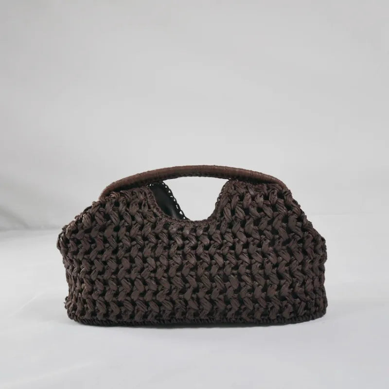 Elegante Damen Straw Handtasche – Geflochtene Schultertasche mit Kettenriemen, Sac de plage à bandoulière moderne pour l'été 