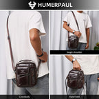 HUMERPAUL Herren Leder Messenger Bag – Vintage Crossbody Umhängetasche mit Mehreren Fächern für Business & Alltag