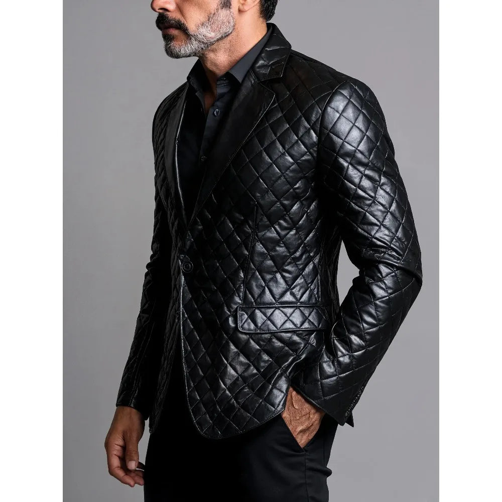 Herren PU-Leder Blazer mit Revers – Einreihige Business Jacke mit langen Ärmeln für Büro & Alltag, Herbst & Winter