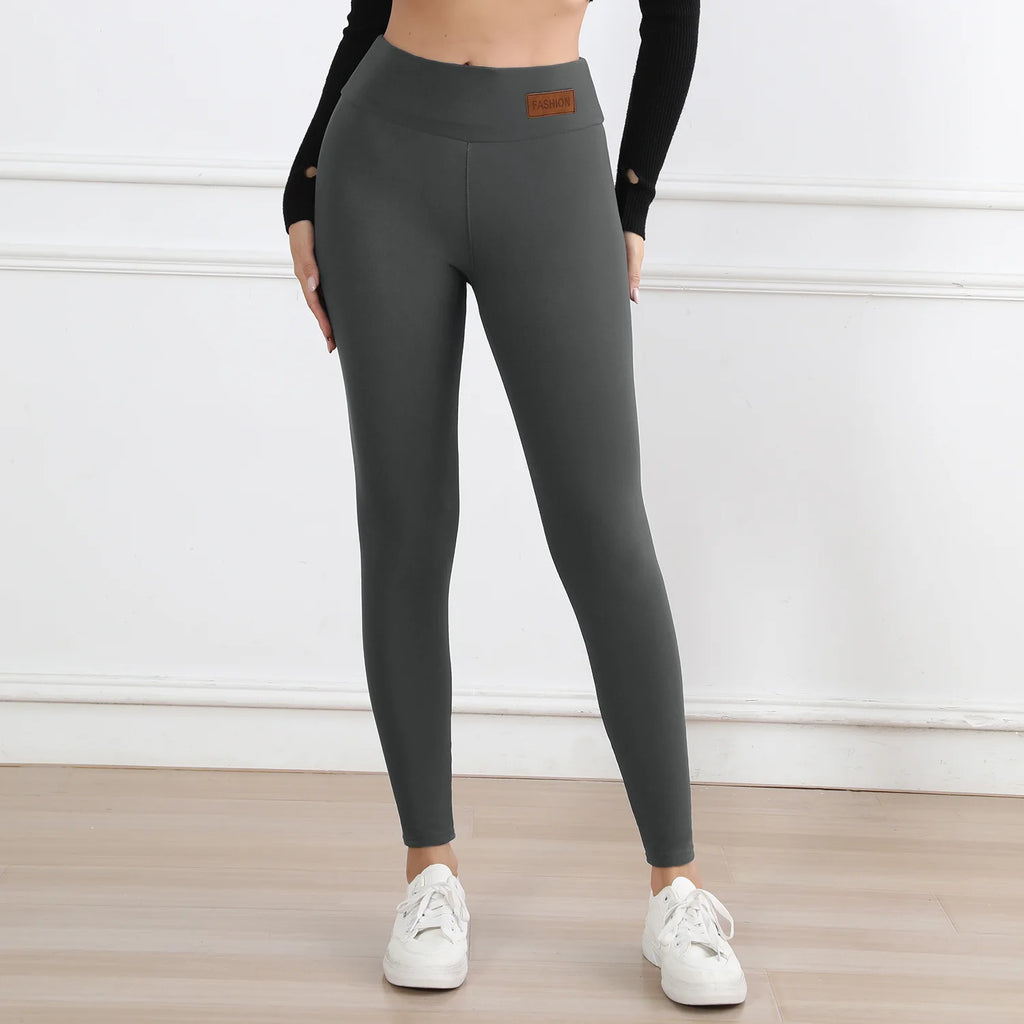 Damen Winter Lederleggings High Waist – Gefütterte Thermo Leggings mit Samt-Fleece, warm & elastisch