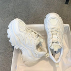 Damen Plateau Sneaker 2024 – Schwarze Chunky Sportschuhe aus PU-Leder & Mesh, Modische Plattform-Sneakers für Sommer & Freizeit