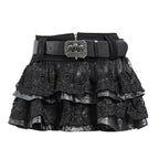 Minirock en cuir PU pour femme de style punk et gothique – Noir Lace Patchwork Rock avec jupe, Y2K Harajuku Minirock pour Streetwear &amp; Club 