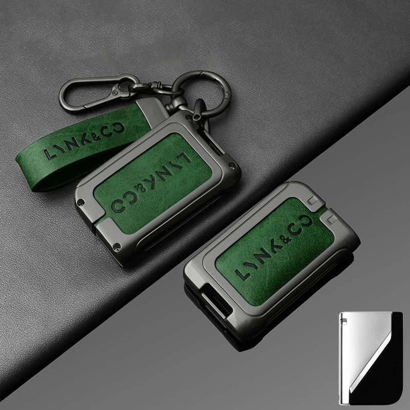 Premium Autoschlüssel Hülle aus Metall & Leder für Lynk & Co 01 & 05 – Robuste Alloy Key Case Cover mit Schlüsselanhänger